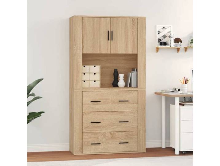 Buffet haut chêne sonoma bois meuble de rangement 120x40x80cm salle à manger