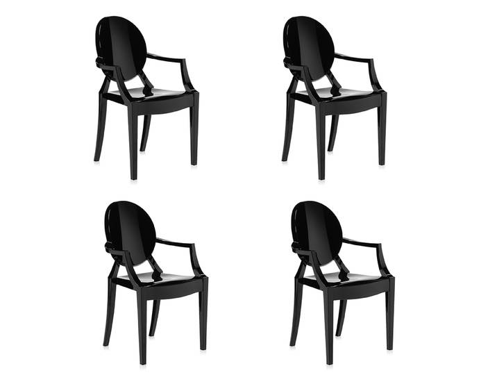 KARTELL set de 4 chaises LOUIS GHOST (Noir brillant - Polycarbonate 2.0 recyclé)