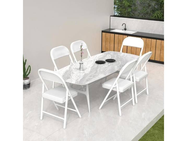 Lot de 6 Chaises pliantes VIVOLILV Chaises empilable en Cuir Pieds en Métal Portables 45x45x78 cm Blanc Intérieur et extérieur