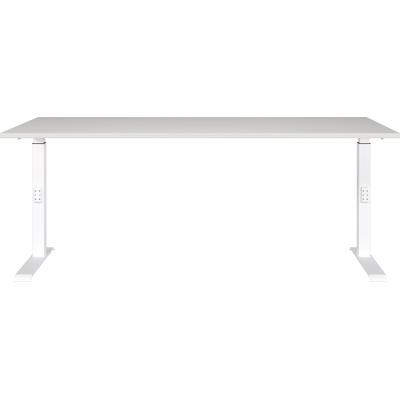 Schreibtisch GERMANIA "Downey, mechanisch höhenverstellbar", weiß (lichtgrau, weiß, weiß, lichtgrau), B:180cm H:91cm T:80cm, Tische, Schreibtisch, Höhe 68-91cm, mechanisch höheneinstellbar, Metallfuß, Made in Germany