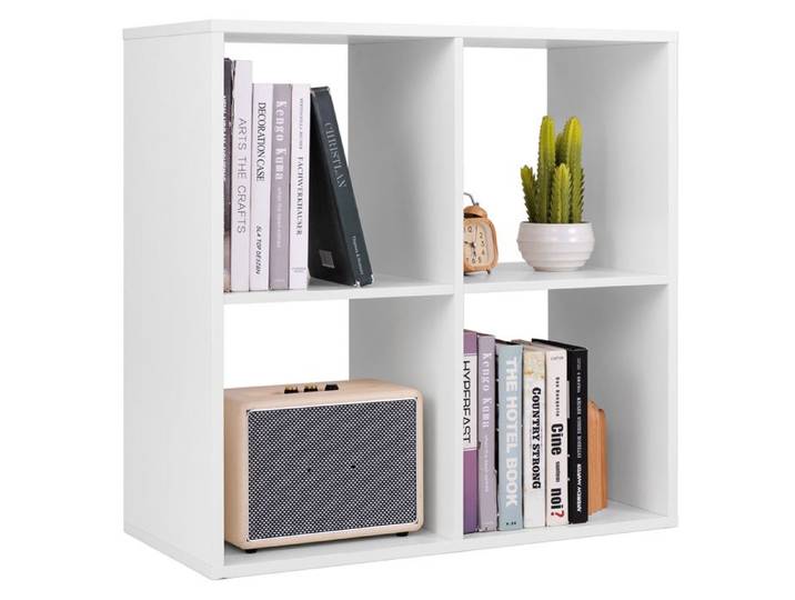 Bibliothèque à 4 Cubes COSTWAY Étagère Autoportante Étagère Bibliothèque pour Salon Bureau Entrée 70 x 33 x 70 cm