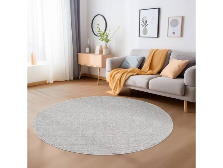 Carpetsale24 Tapis de Salon en Argent 160 cm Rond tapis à boucles mélangées uni moderne tapis décoratif facile d'entretien doux