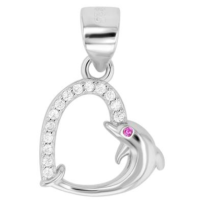 Kettenanhänger ADELIA´S "Anhänger – Delfin Herzanhänger aus 925 Silber mit Zirkonia", silber, Schmuckanhänger, Mädchen, Silber 925 (Sterlingsilber), Kettenanhänger, Ein kleines Geschenk mit großer Wirkung