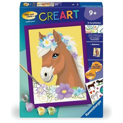 CreArt, Malen nach Zahlen Kinder - Pferd mit Blumen