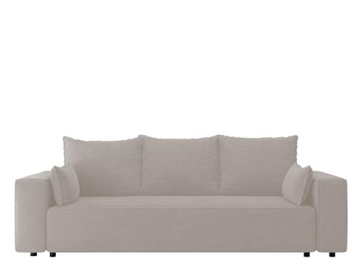 4ALL HOME Sofa mit Schlaffunktion Veno 242x95 cm - Couch - Sofa mit Bettkasten - 3 Sitzer - Schlafsofa - Schlafsofa mit Bettkasten - Cord - Wohnzimmer (Poso 100 Beige)