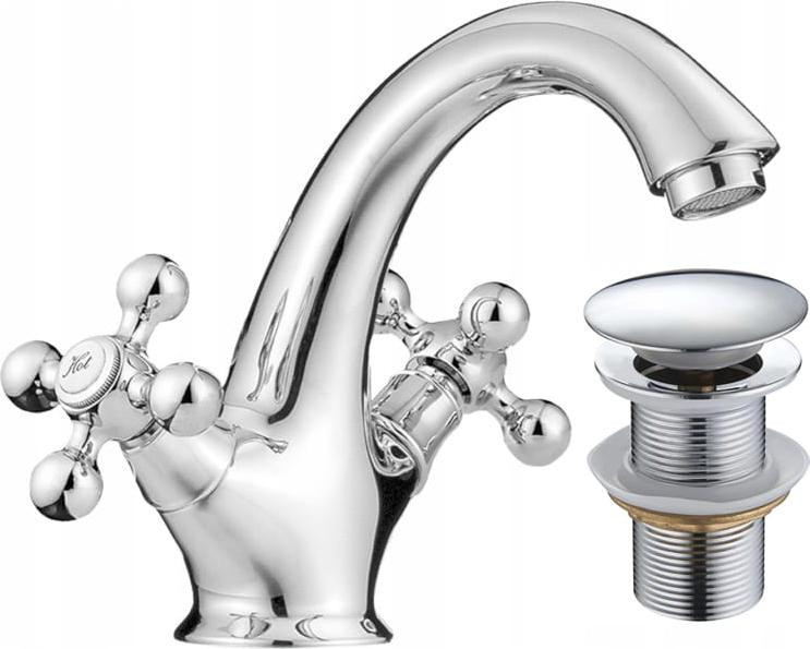 Kuchinox Vrijstaande wastafelmengkraan Stilo met afvoerplug, retro design, chroom