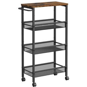Vasagle Nischenregal LRC033B01 schwarz mit Rollen, 4 Ablagen, aus Holz/Metall, (B/H/T) 22x77x41cm