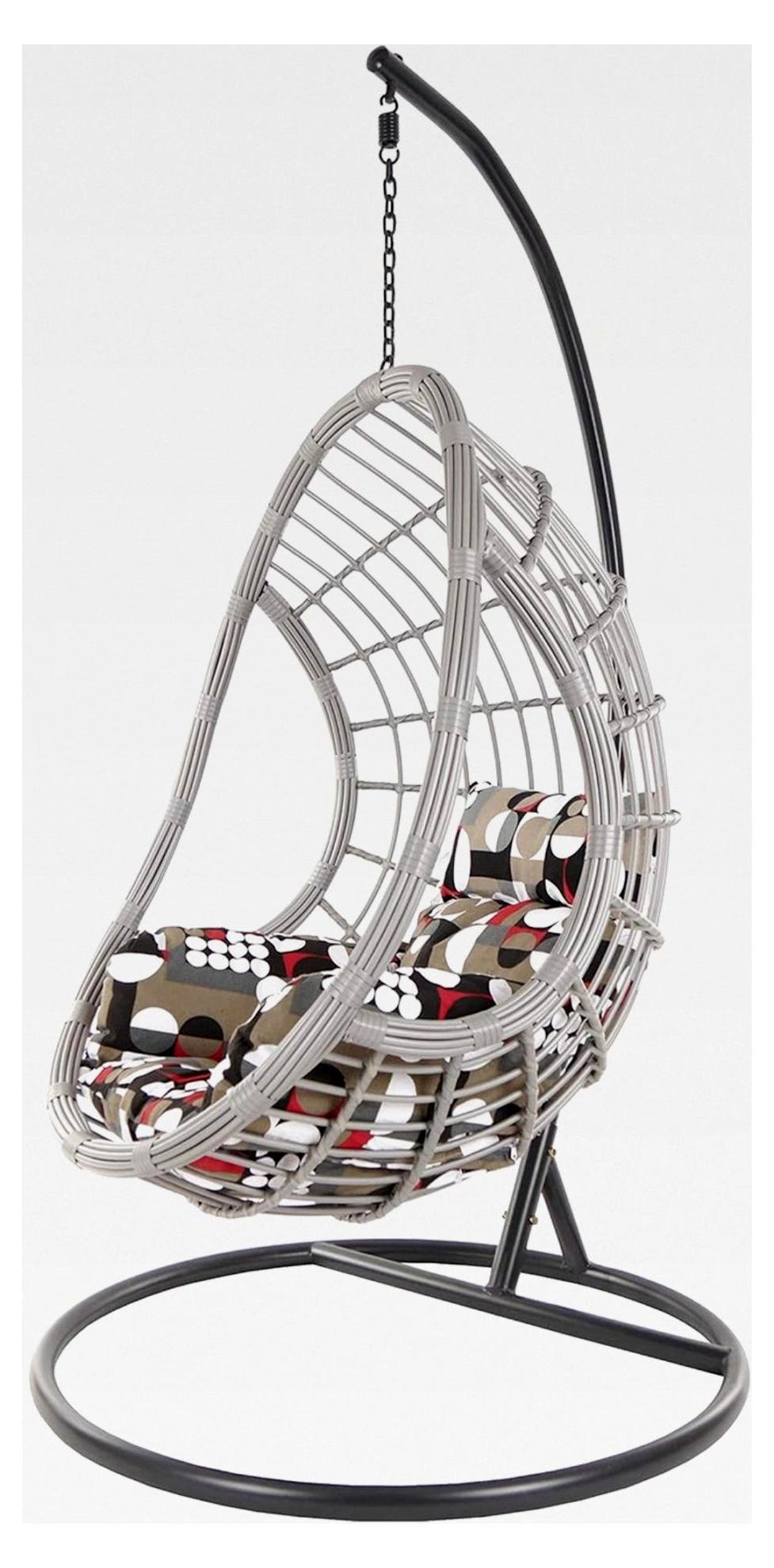 Großer Hängesessel mit Gestell und Kissen, Polyrattan, grau
