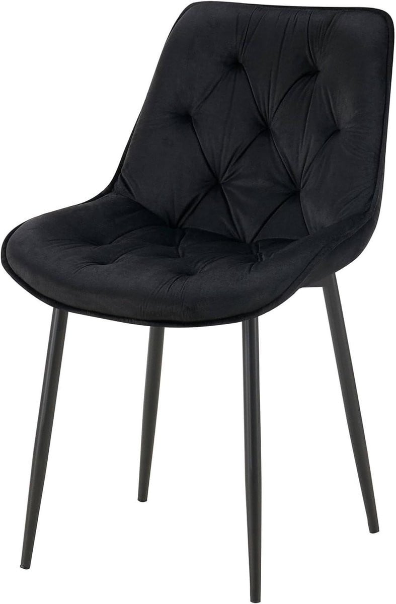 Eetkamerstoel Wallace - Gestoffeerde Keukenstoel met Metalen Frame - Zwart - Hoogte: 84 cm