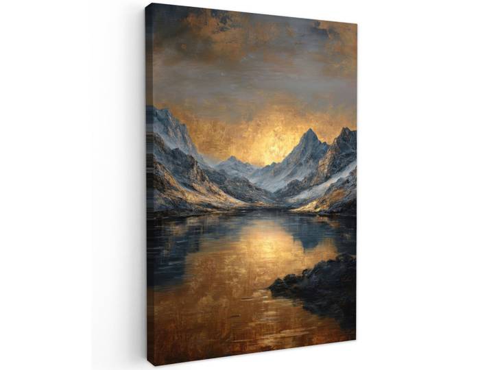 LEINWANDBILD Bergkulisse mit goldenem Sonnenuntergang Deko XXL 80x120 cm
