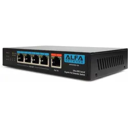 Alfa Network APS104G-EX - 60 W Ultra PoE zu 4-Port 802.3af/at Gigabit PoE Extender Switch (5 Ports), Netzwerk Switch, Grau