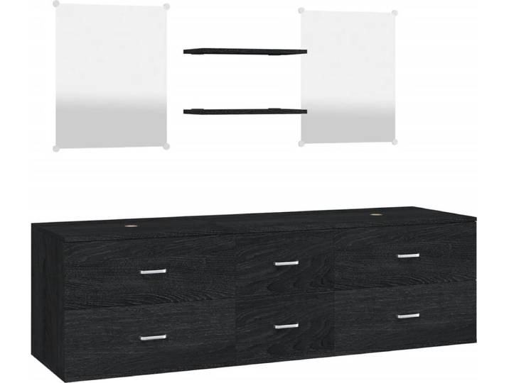 vidaXL - 5-delige - Badkamermeubelset - bewerkt - hout - zwart