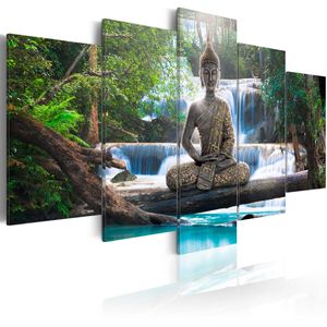 Artgeist Wandbild Buddha & Wasserfall, Leinwand, mehrteilig, 200 x 100 cm