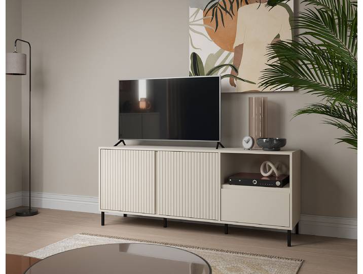 Meuble TV Jitang MDF panneau de fibres de bois à densité moyenne , laqué Beige/Cachemire 158cm