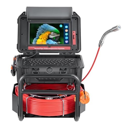 VEVOR Rioolcamera met 50 meter kabel, zelfnivellerende buiscamera met 10,1 inch touchscreen, 512 Hz zender en afstandsmeter, IP67 buisininspectiecamera met 12 LED's en 32 GB kaart