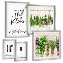 BILDER SET 5er Set - 50x50 cm & 20x30 cm & 40x60 cm Silberner Rahmen - Tisch aus Zitronenbaum