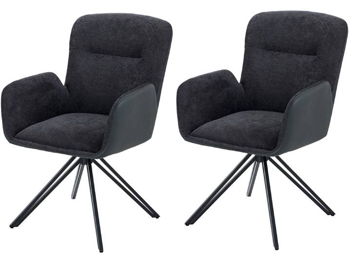 Drehstuhl HELA MILAZZO , schwarz (schwarz, schwarz, schwarz), B:57cm H:91cm T:67,5cm, Baumwolle, Kunstleder, Metall, Polyester, Polyurethan, Stoff, Stühle, Drehstuhl, Drehsessel mit Armlehnen (360), Materialkombination, V-Gestell