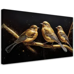 LEINWANDBILD Vögel Tiere Gold 100x50cm