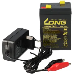 Kung Long WP4.5-6 Akku-Ladegerät-Set 6V 4,5Ah – passend für Notlicht, Alarm & Modellbau
