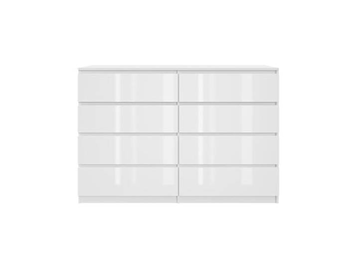 SoDREAMER Kommode mit 8 Schubladen Weiß - glänzende Vorderseite 140 cm Ideal für Schlafzimmer Wohnzimmer Kinderzimmer und Büro Große geräumige Schubladenschrank 140x97x40 cm