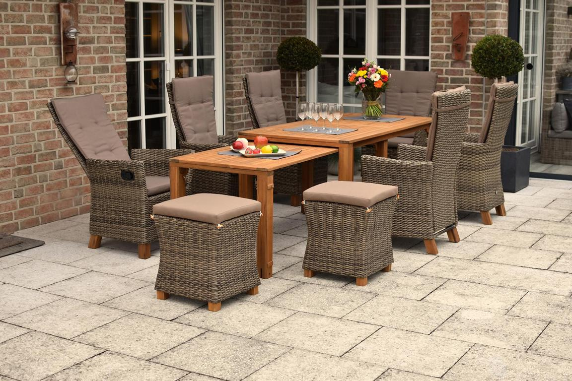 MERXXHANDELS Toskana Set 13tlg 6 Sessel Auflagen Tisch 185/370x90/73cm 16928829