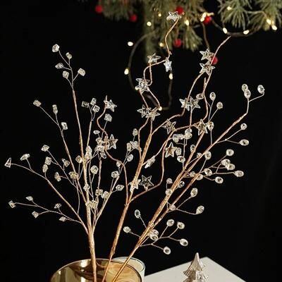 Uplift Picks Crystal Bud Branch Christmas Tree Picks Acrylic Beaded Flower Decor b 3 Pcs