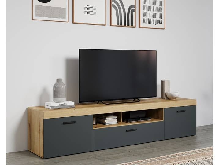 TV-Board Lowboard Tyler , grau / Coast Evoke Eiche , mit Beleuchtung