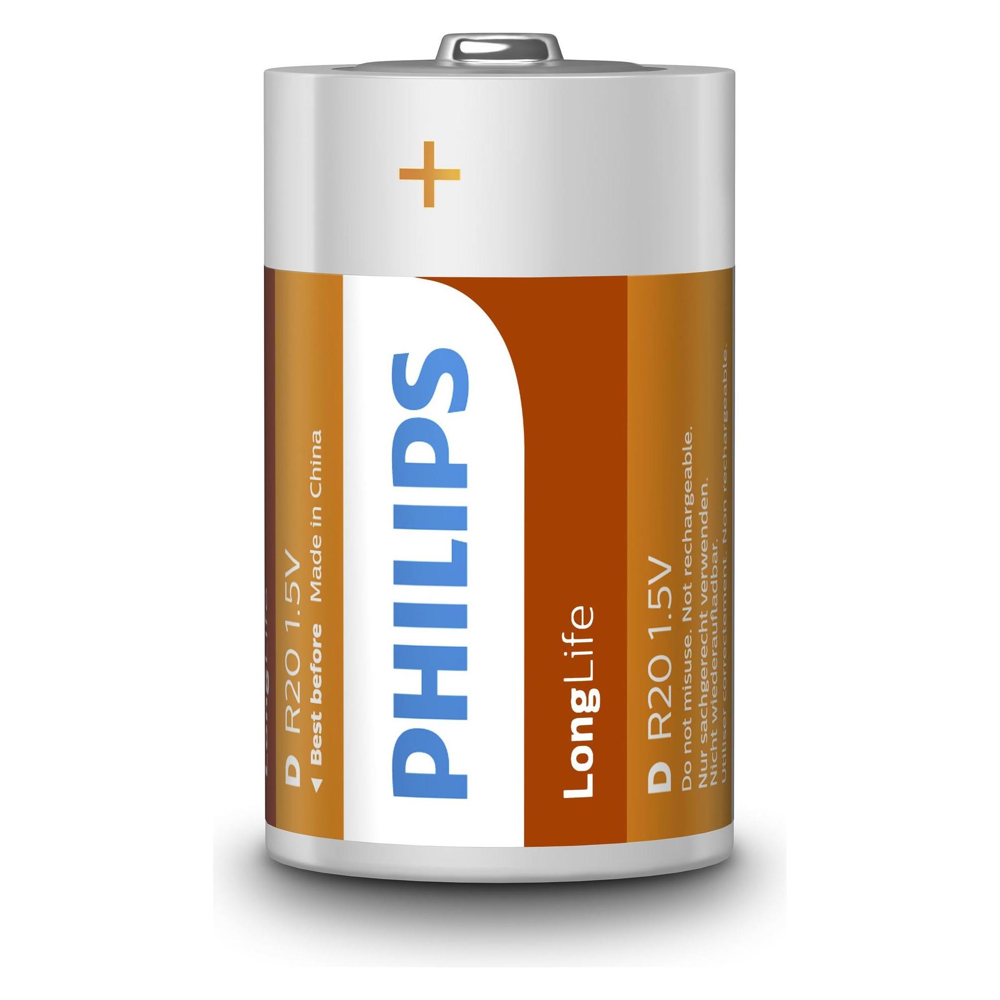 Philips R20 D Batterie Longlife 1.5V (2 Stk., D) (R20L2B/10)
