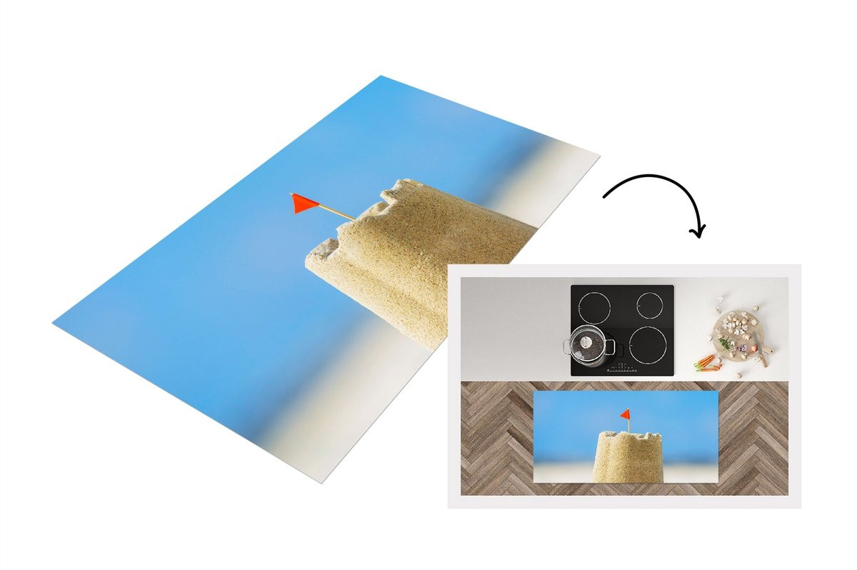 Keukenloper Vinyl met Zandkasteel Strand en Schelpen Design - B/D: 120 x 60 cm