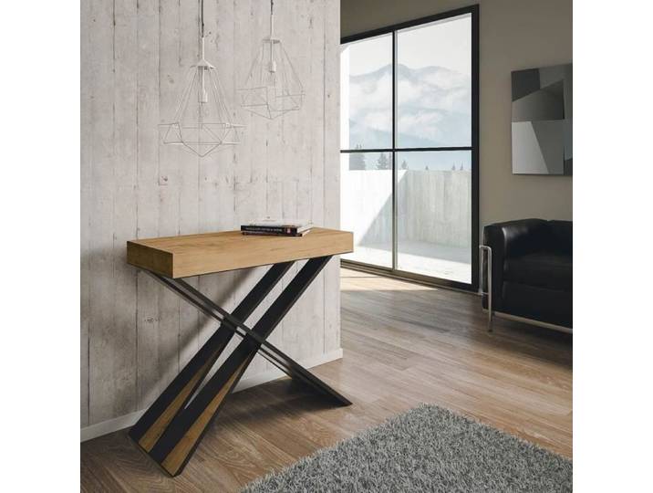 Table console - ITAMOBY - Diago Small - Chêne nature - Structure anthracite - Transformable en table