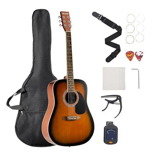 VEVOR Akoestische gitaar met 6 snaren, palissander toets en accessoires, Bruin