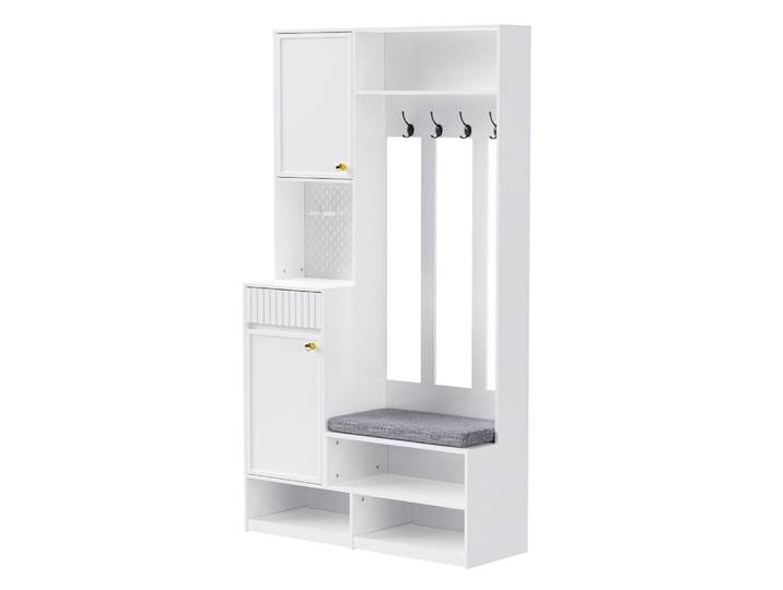 Ensemble entrée avec banc, 4 crochets, portes et tiroirs, blanc