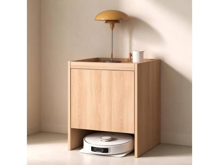 Aufbewahrungsschrank für Saugroboter mit Türen, Saugroboter Schrank Versteckter Aufbewahrungsschrank für Saugroboter, Beistelltisch/Nachttisch für Wohnzimmer und Zuhause(Natural)