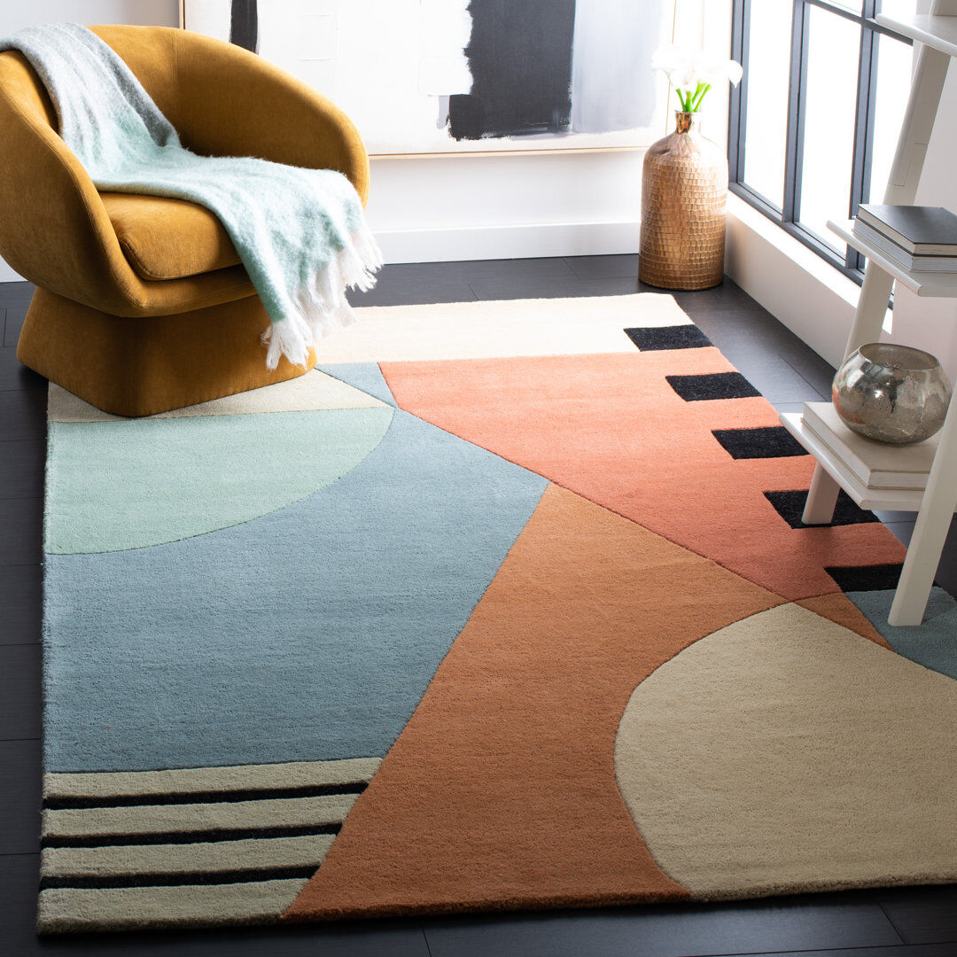 Bloomsbury Market Aksharan Abstract Wool Hand Tufted Area Rug Gold Rectangle 183 x 274 cm