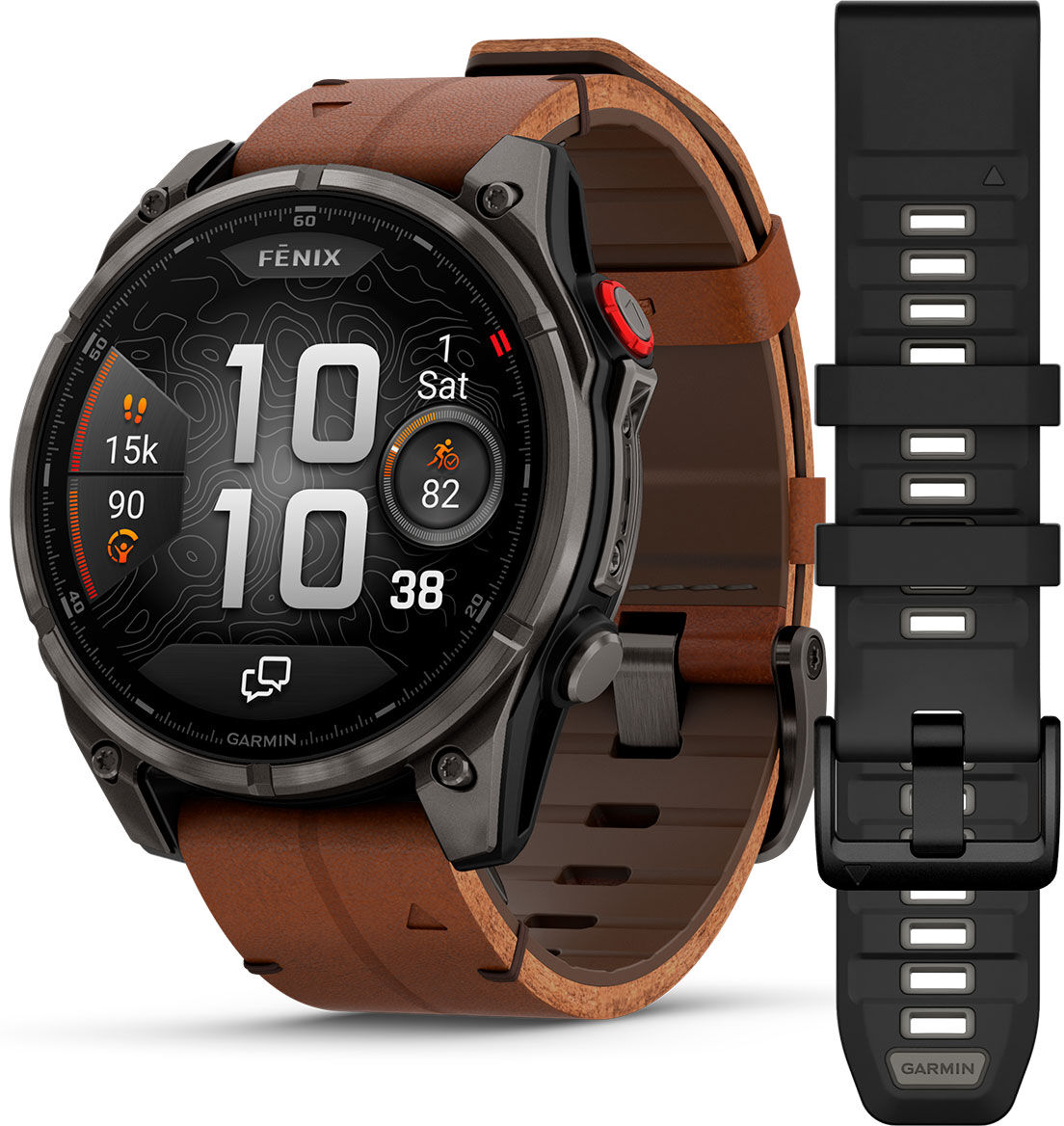 Garmin Fenix 8 Pro 47mm Amoled LTE Sapphire Carbon Gray Titanium with Chestnut Leather band 010-03198-40