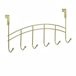 Relaxdays Türgarderobe, 6 Haken, zum Einhängen, Metall, Türhakenleiste Flur, Schlafzimmer, Bad, HBT 20x40x9 cm, gold