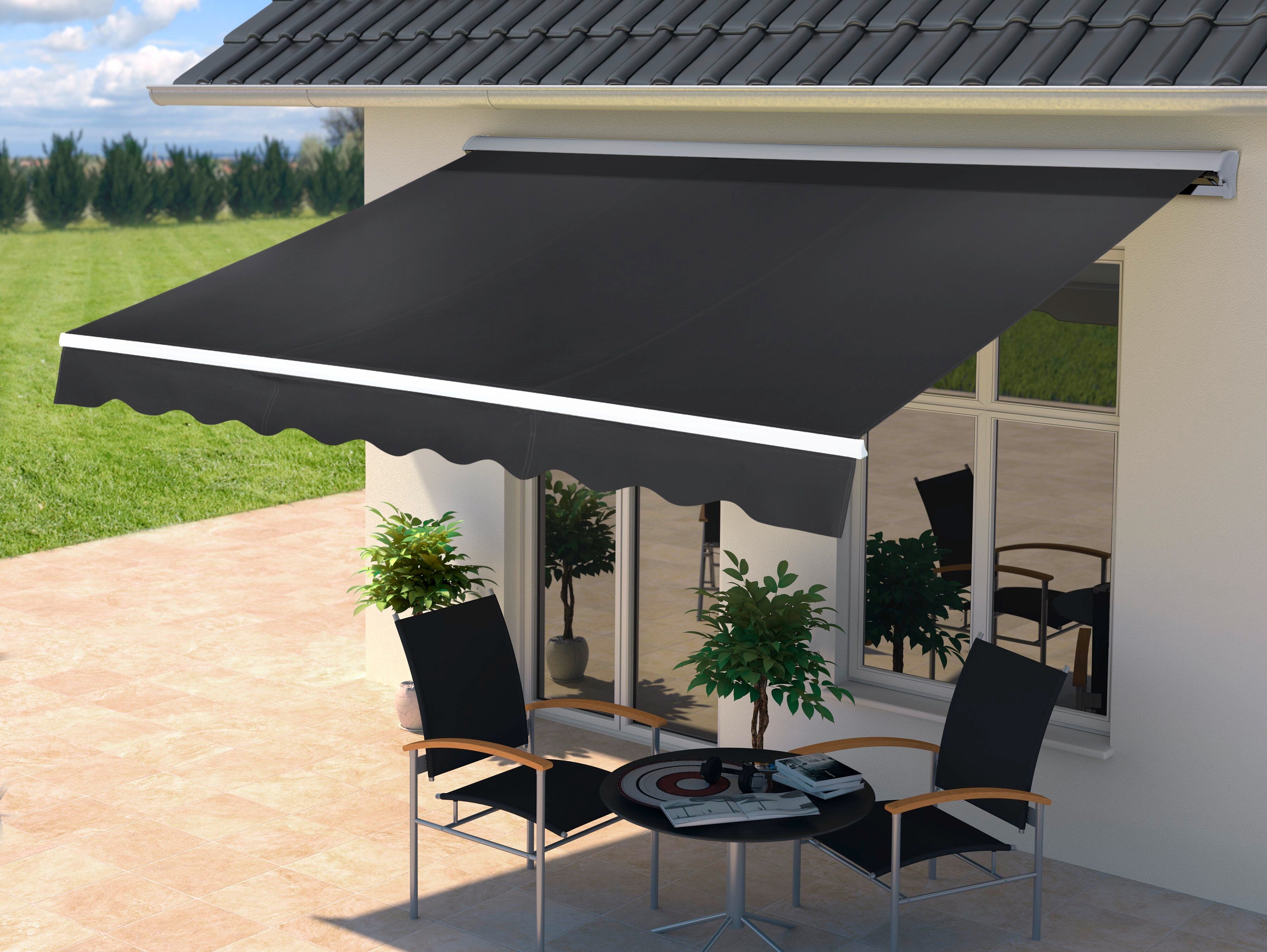 Halbkassettenmarkise KONIFERA "Ibiza", grau (anthrazit), B:350cm, Polyester, Markisen, Halbkassettenmarkise, Breite: 350 cm, Ausfall: 250 cm