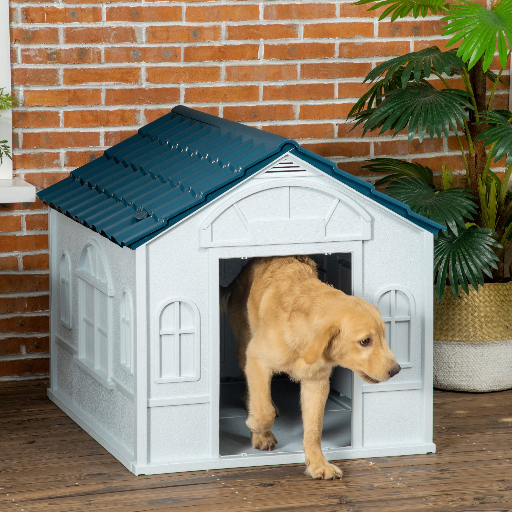 Pawhut Cuccia per Cani di Taglia Media e Grande max 30kg in PP Impermeabile, 84.2x98.2x82cm, Blu Aosom