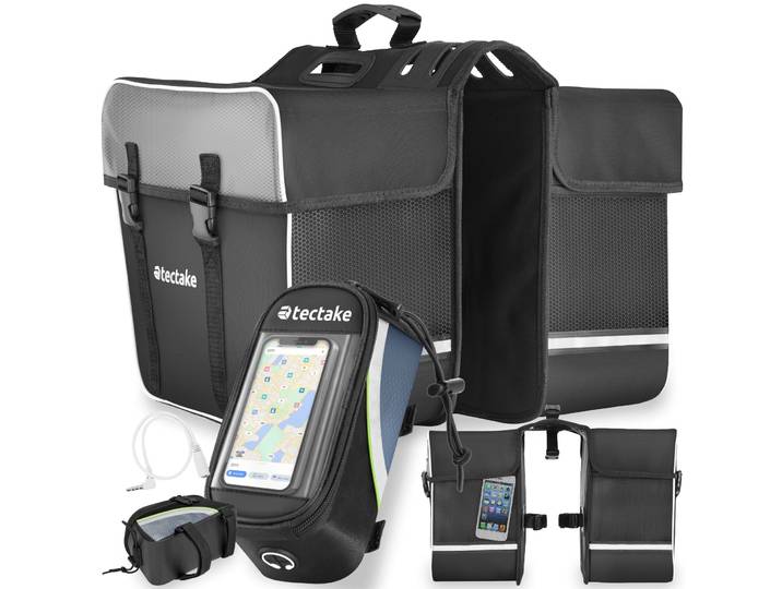 Set Fahrradtasche Georg und Rahmentasche, wasserabweisend - 18 x 8,5 x 8,5 cm, schwarz/grün