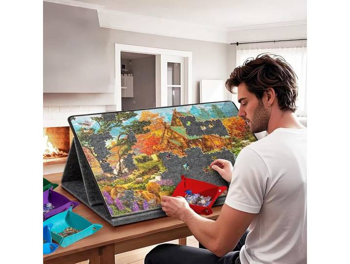 Table de puzzle portable avec tapis en feutre, support réglable multi-angle, station de tri de puzzle pour adultes, table de rangement portable