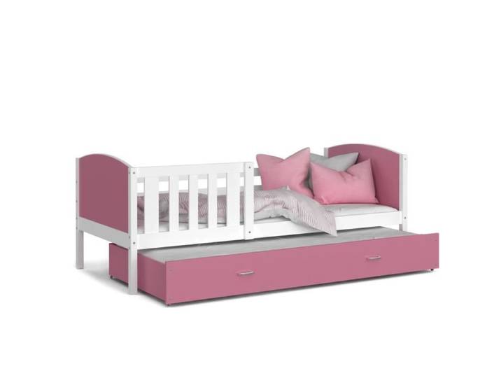Lit Gigogne Tomy 90x190 matelas inclus Blanc - rose