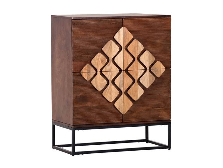 Highboard DIEGO Mango massiv Metall 100 x 80 x 42 cm braun...