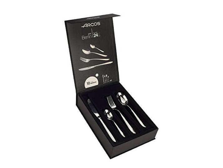 ARCOS Besteckset 24-teilig für Tisch - Komplettes Besteck für 6 Personen, Set aus 6 Löffeln, 6 Messern, 6 Gabeln und 6 Dessertlöffeln - Silber, Serie Berlin