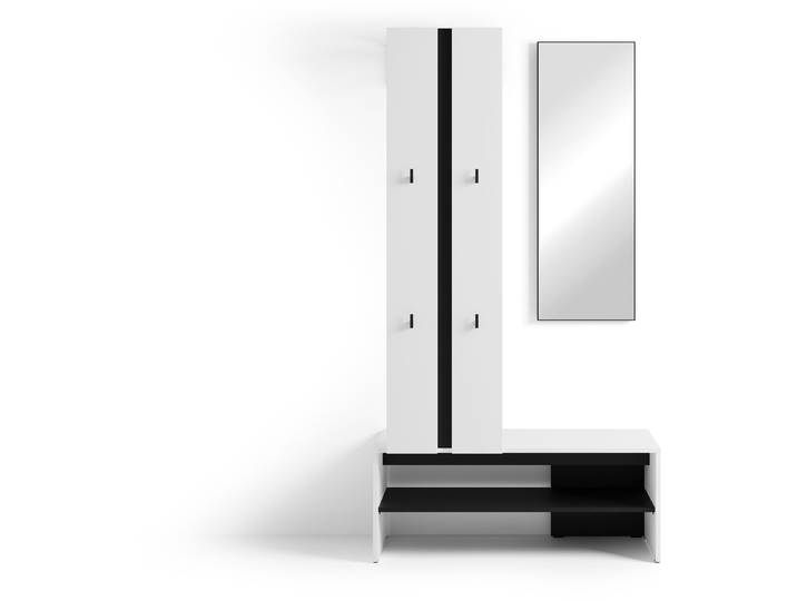 Kompaktgarderobe BYLIVING Dielen - Set Nante , schwarz-weiss (weiß, schwarz), B:100cm H:186cm T:40cm, FSC-zertifizierter Holzwerkstoff, Glas, Kunststoff, Metall, Schränke, Kompaktgarderobe, maximale Ordnung auf wenig Fläche mit Spiegel, Kleiderstange und Haken
