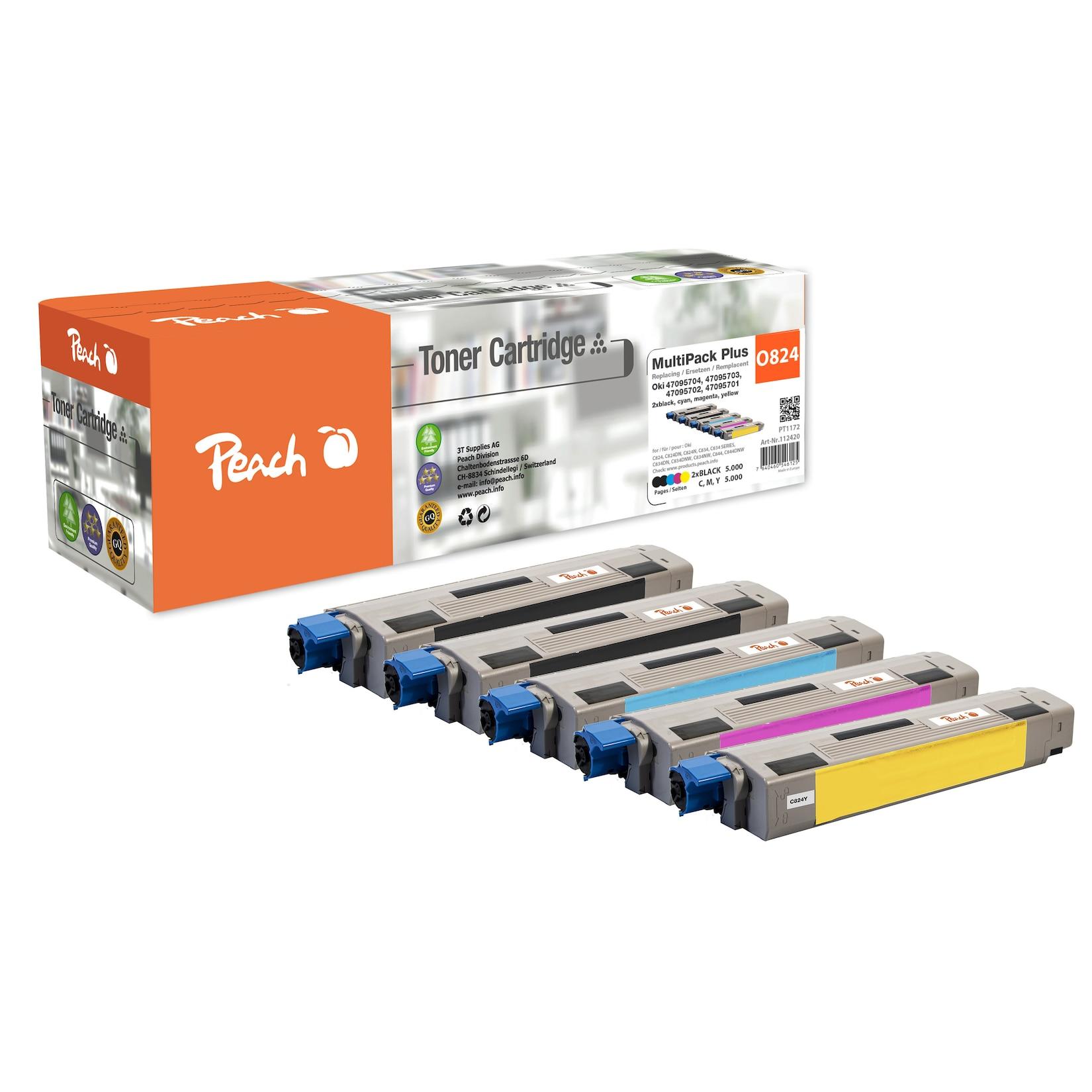Peach O47095701-4 5 Toner (2*bk, c/m/y) ersetzt OKI No. 47095701-4 für z.B. OKI C 834 DN, OKI C 834, OKI C 824 dn, OKI C 824 n, OKI C 824 (wiederaufbereitet)