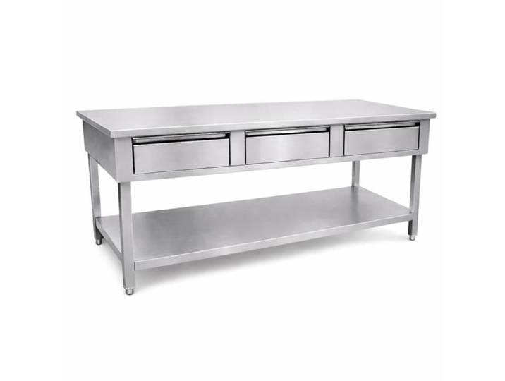 Table inox centrale - PESAGE MB - 1600x600 mm - 3 tiroirs - étagère basse - Inox AISI 201 pieds réglables