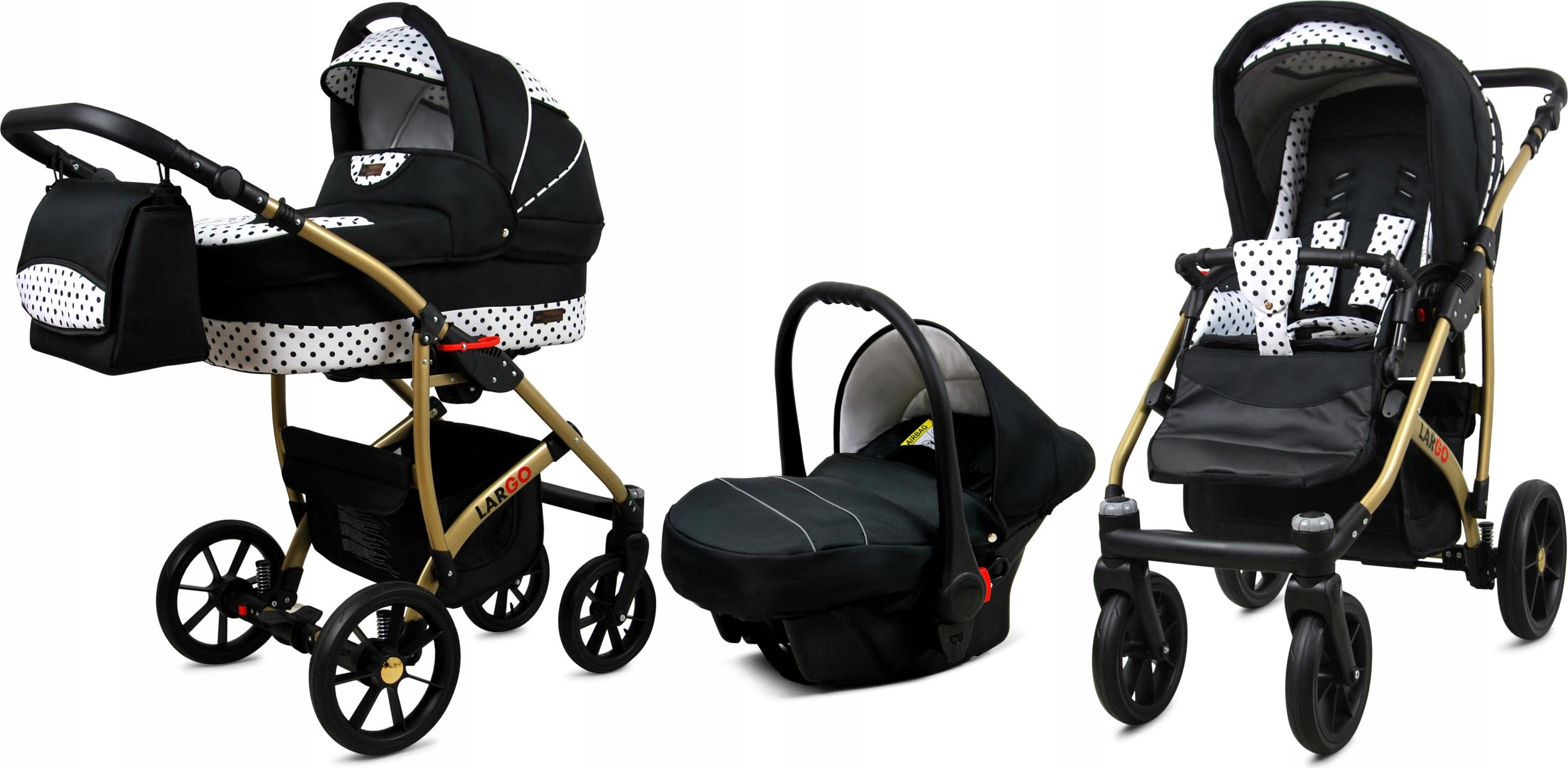 BabyLux Largo | 3in1 Kinderwagen Set | Black Dots | Kombikinderwagen | Kinderwagenset | Buggy +