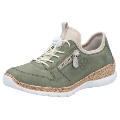 Slip-On Sneaker RIEKER, Damen, Gr. 39, grün (schilfgrün), Lederimitat, Textil, Schuhe Sneaker, Freizeitschuh, Halbschuh, Slipper mit leichter Laufsohle