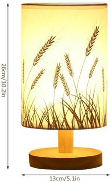 Uplifted Finds Linen LED Nightstand Table Lamp USB Powered Warm White Light Wooden Beside Light For Bedroom wheat Ear Pattern