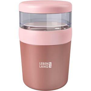 LEBENLANG Thermobehälter LBL608R, Edelstahl, hält stundenlang warm, rosa, auslaufsicher, 500 + 150 ml